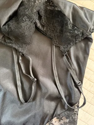 Bestform Vtg 80’s 36 black lace trim nylon lingerie bodysuit whimsy goth thumbnail 9