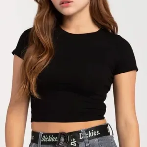 Bozzolo Women's Size Large Ribbed Crop Top T-Shirt Black Crewneck Short Sleeve thumbnail 1