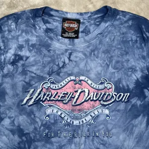 Harley Davidson Daytona Beach FL Womens L Blue Tie Dye Sleeveless Biker Shirt thumbnail 3