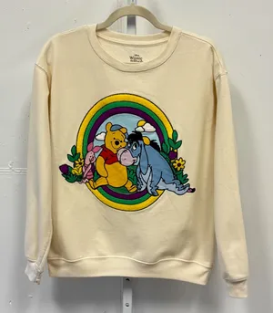 Disney Winnie the Pooh Eeyore Piglet Chenille Patch Sweatshirt Cream Large thumbnail 1