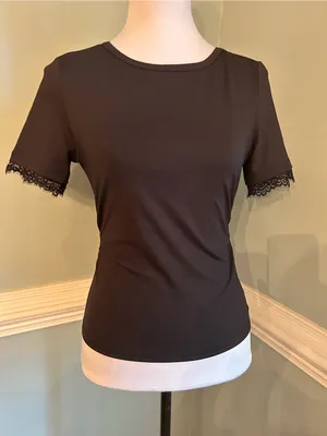 Women's Black Short Sleeve Tee with Lace Trim small thumbnail 1