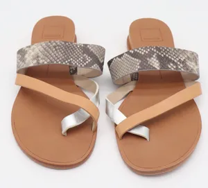 Dolce Vita Sandals Women 8.5 Paddy Tan Silver Snakeskin Strappy Slide Excellent thumbnail 1