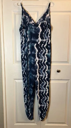 BCBGeneration Blue Tie-Dye Print Jumpsuit Size L thumbnail 2