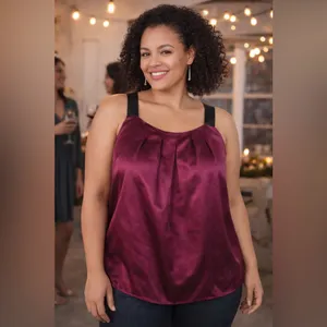 LOFT Satin Camisole Burgundy Blouse Wide Strap Pleated Top Size XL thumbnail 2