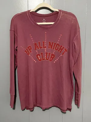 Aerie Offline Burgundy Up All Night Club Graphic Long Sleeve Crewneck T-Shirt S thumbnail 1