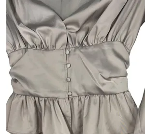 Jason Wu Satin Front Button Ruffle Peplum Hem Baby doll Blouse Top Cream XS thumbnail 4