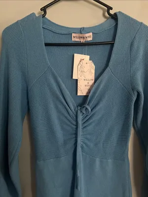 Willow & Wind Long Sleeve Ruched Blue Dress thumbnail 2
