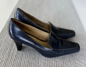 Liz Claiborne Navy Blue Leather Square-Toe Block Heel Loafers Size 8.5 thumbnail 1
