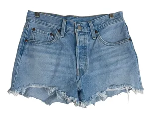 Levi's 501 Original Cut Off Denim Shorts Light Wash High Rise Frayed Size 27 thumbnail 1