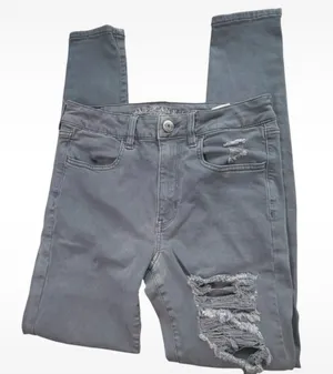 American Eagle Grey Distressed Skinny Jeans Super Stretch X Size 6 Regular thumbnail 4