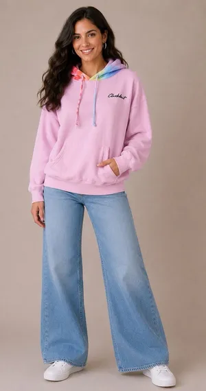 Clickbait Pink Tie Dye Hooded Pullover Hoodie Sweatshirt Women's Size L thumbnail 1