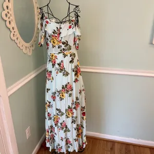 Onetheland Cottagecore Feminine Mint Green Gloral Dress Cold Shoulder Prairie‎ S thumbnail 4