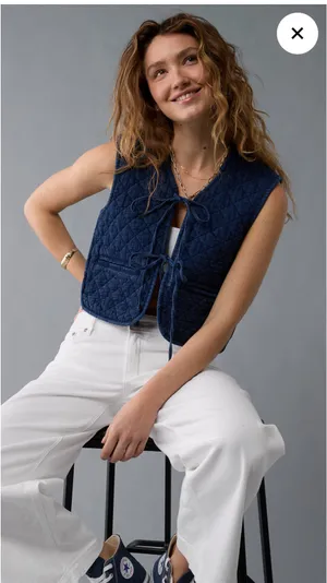 American Eagle Tie Front Quilted Vest thumbnail 1