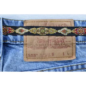 Vintage Levis 555 Denim Skirt Light Wash Embroidered Ribbon Trim Made in USA 25 thumbnail 3