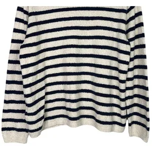 J. Crew Striped Knit Boucle Mock Neck Long Sleeve Sweater L Cream Navy Blue thumbnail 6