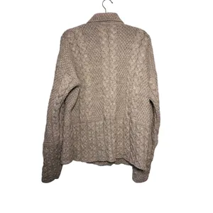 Peregrine Tan Cable Knit Button Front Collared Cardigan 100% Wool Chunky Warm‎ L Brown Size L thumbnail 3