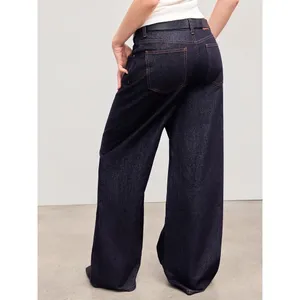 CIDER Womens Dark Indigo Mid Waist Wide Leg Denim Jeans Trousers Baggy Retro 90s thumbnail 2