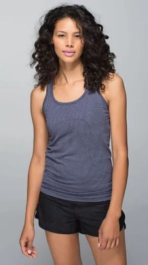 Lululemon Run‎ Swiftly Tech Fitted Tank Top Heathered Cadet Blue Striped 8 thumbnail 1