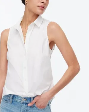 J. Crew White Sleeveless Button Front Cotton Poplin Shirt MP Signature Fit thumbnail 1