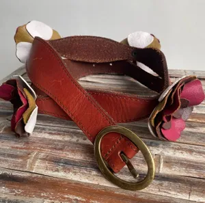Lucky Penny for Anthropologie leather belt 3D layered petal blossoms boho hippie thumbnail 1