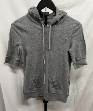 Hollister‎ Original Y2K Grey Hooded Half Sleeve Pullover Jersey Casual Top Sz M thumbnail 1
