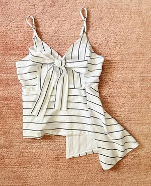 Endless Rose White Black Striped Asymmetrical Bow Cami Top Size S thumbnail 1