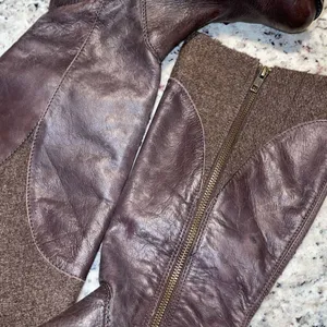 L.L. Bean Women’s Brown Leather Wool Side Zip Knee High Boots Lug Sole Riding Si thumbnail 3