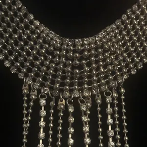 Silver tone rhinestone choker shoulder/body chain necklace thumbnail 4