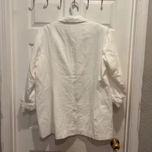 Nine West Womens White‎ Cotton Gauze Blazer Jacket Size XL Pushed Up Sleeves thumbnail 6