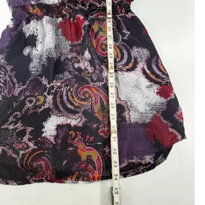 Free People Purple Paisley Smocked Waist Lace Up Mini Dress OB402120 Size Small thumbnail 5