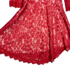 FREE PEOPLE Women’s Red Floral Lace handkerchief hem cocktail dress 8 thumbnail 4