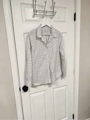 Garnet Hill White Speckle Pima Cotton Quiet Luxury Button Front Size 12 Shirt thumbnail 5