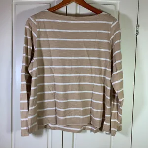 Old Navy Womens LS Mariner Tee Tan White Striped Boat Neck Cotton Top L Nautical thumbnail 8