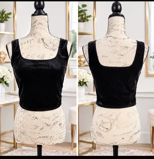 Bozzolo Black Velvet Square Neck Crop Tank Top - Size Large thumbnail 3