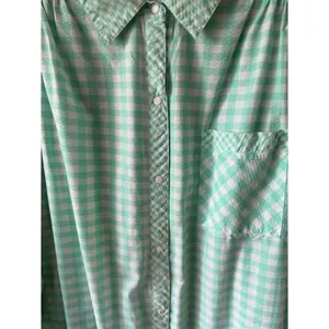 Vintage Mint Green Gingham Nightgown Button Front Midi Sleep Dress thumbnail 4