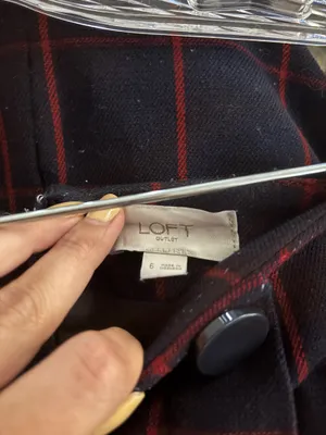 LOFT Navy and Red Checkered A-Line Skirt thumbnail 3