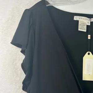Studio M Black Wrap Dress Flutter Sleeve V-Neck Knee Length XL 9U00652K NEW thumbnail 8