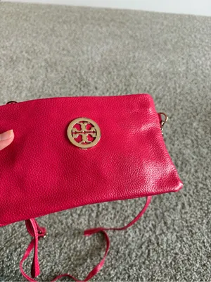 Tory Burch Pink-Red Pebbled Leather Crossbody with Gold Logo thumbnail 5