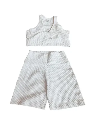 Booty by Brabants White Two Piece Workout Set Crop Top Shorts One Size Curvy thumbnail 2