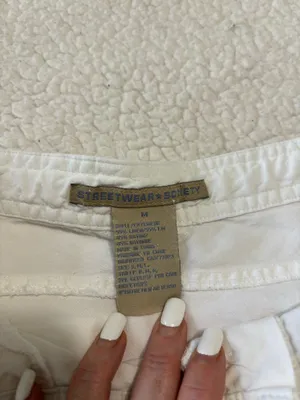 Streetwear Society White Linen Cargo Pants Wide Leg Y2K Drawstring size M thumbnail 7