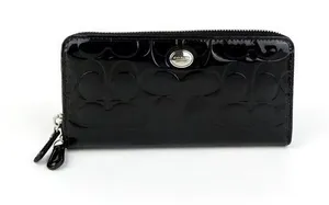 Coach Signature Embossed Black Patent Leather Accordion Zip Wallet thumbnail 1