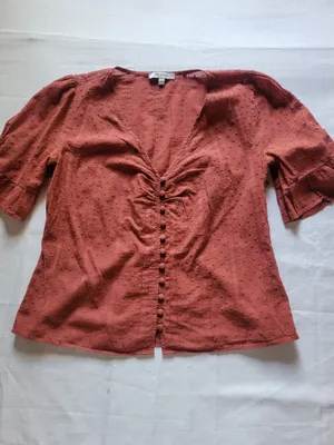 Madewell Women's Rust Red Button-Front V-Neck Blouse Size 6 thumbnail 9