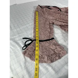 Onyx Apparel Women’s Lace Blouse L Pink/Black Pearl V-Neck Bell Sleeve 20195CM thumbnail 11