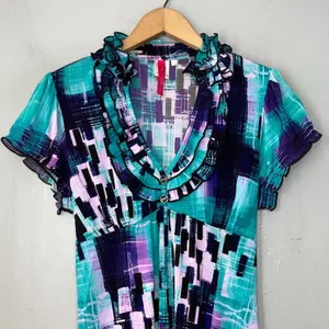 Y2K Babydoll Top Juniors Large Geometric Club Indie Sleaze Tie Back Going Out thumbnail 3
