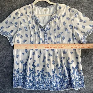 Max Studio White Blouse Floral Butterfly Short Sleeve Blouse Boho Coastal Casual thumbnail 7