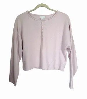 Love By GAP Women's Sz S Light Pink Waffle Knit Henley Cropped Top Cotton Blend thumbnail 1