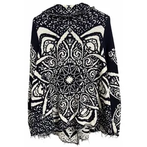Free People Mandella‎ Intarsia Cardigan Knit Jacket Black/White Women's Size Lg thumbnail 2