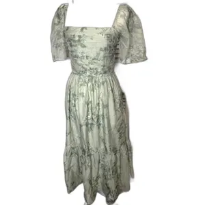 Abercrombie & Fitch Emerson Angel Sleeve Midi Dress Sage Green Floral Large thumbnail 5