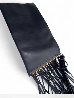 Ethele & Myrtle Inc Black Fringe Wristlet Clutch Boho Festival Y2K Gold Hardware thumbnail 5