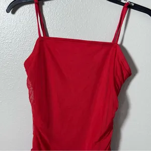 Wild Fable Women Elegant Red Spaghetti‎ Strap Dress Ruched Mesh Dress Sheer M thumbnail 6
